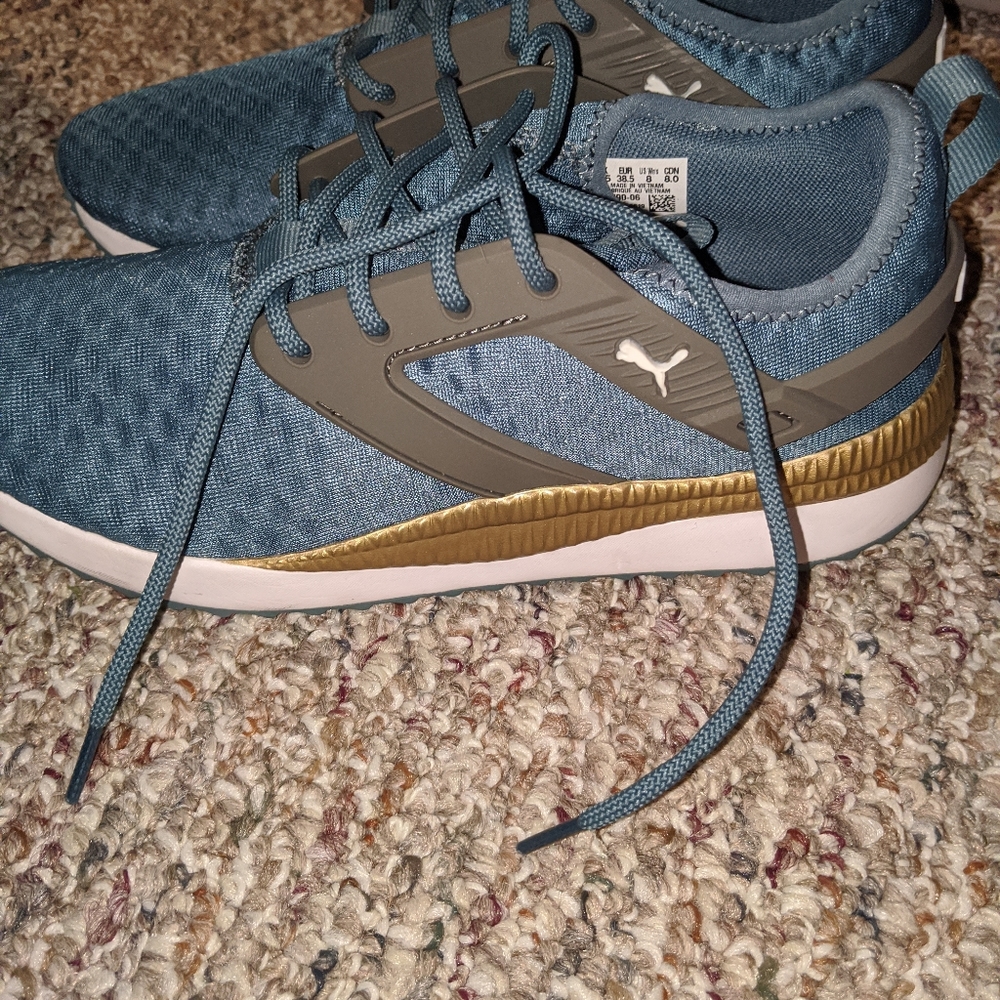 Puma blue and gold sneakers